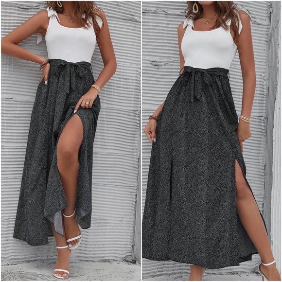 GREEN KNIT BRALET AND SLIT LEG MAXI SKIRT
